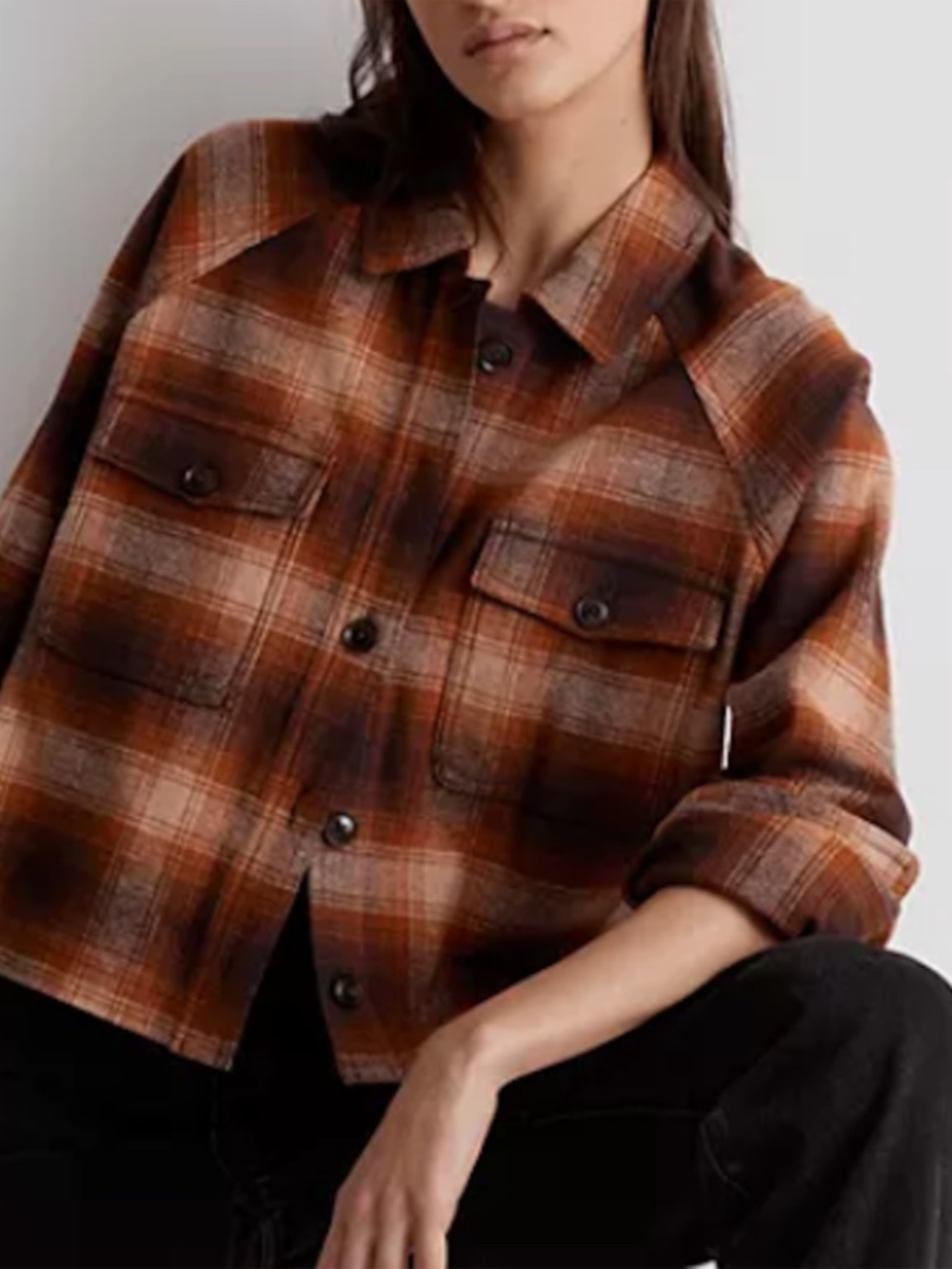 Madewell Flannel Crop Shirt-Jacket in Plaid, Sz Small